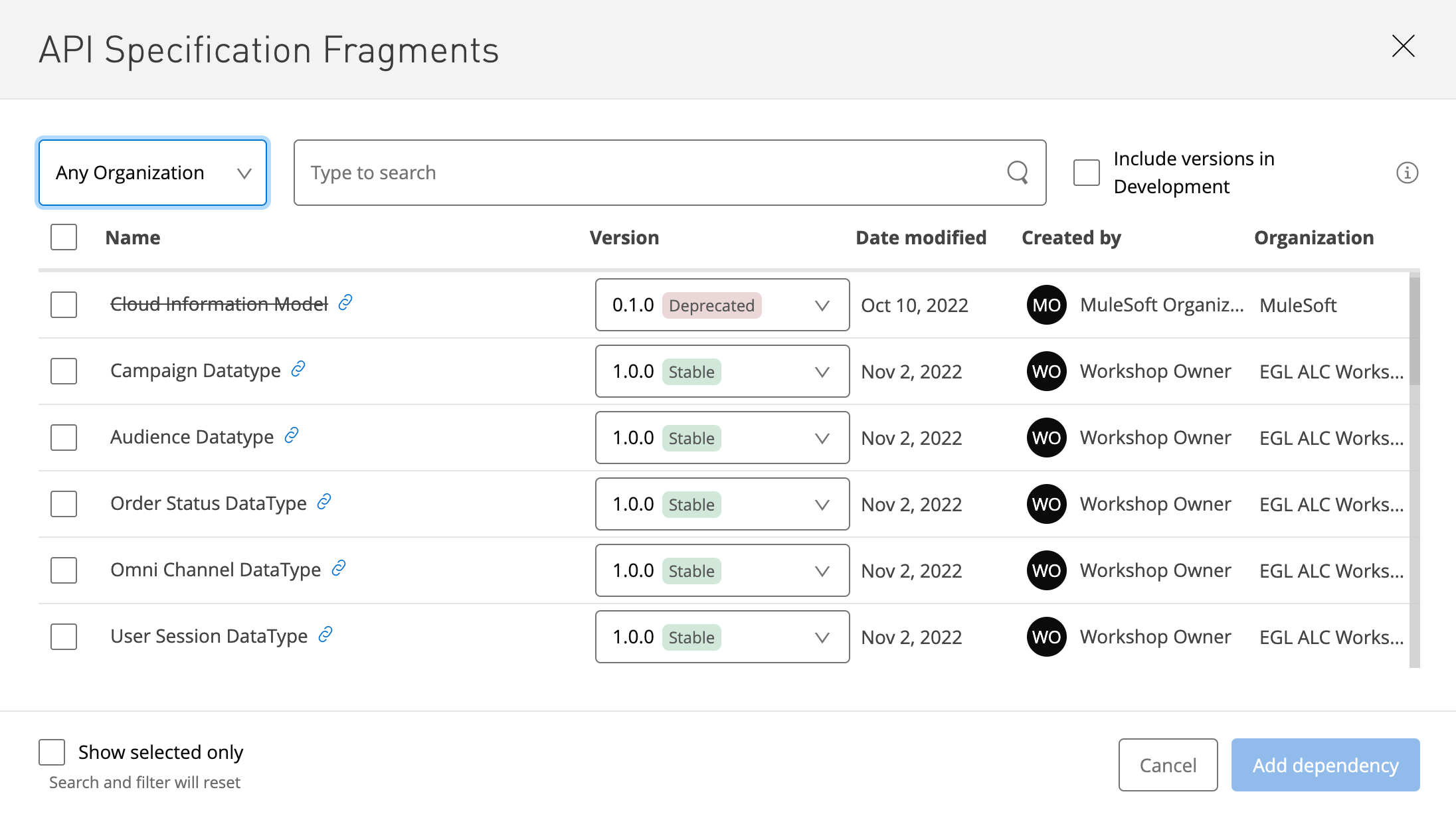 List Dependencies